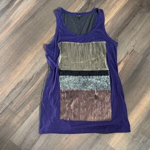 Express Purple and Gold Sequin Tunic Tank Top
